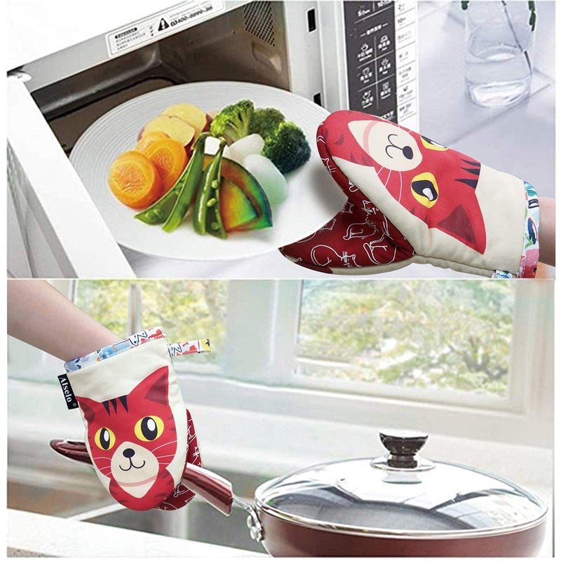 Alselo Mini Oven Mitts,2pk - Silicone Little Kitchen Gloves, Heat Resistant with Non-Slip Grip and Soft Quilted Cotton Lining for Safe Backing Cooking Barbecue (Red, 2) - Image 5